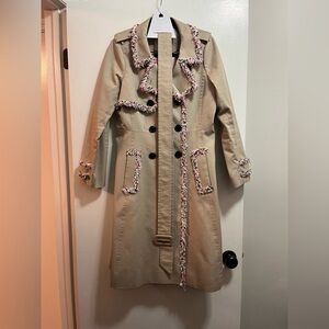 Kate Spade Trench Coat with Pink, Black, and White Fringe